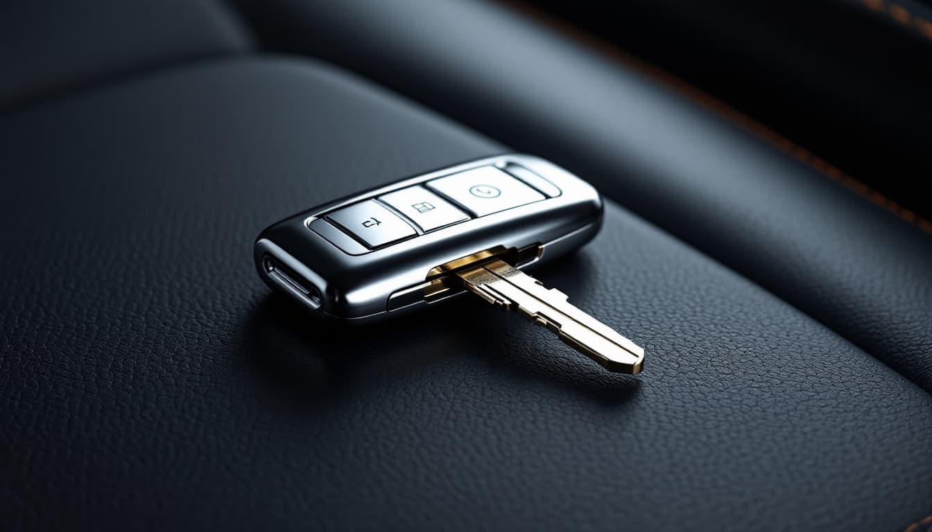 luxury car key fob with hidden emergency key blade partially extended, Southlake TX