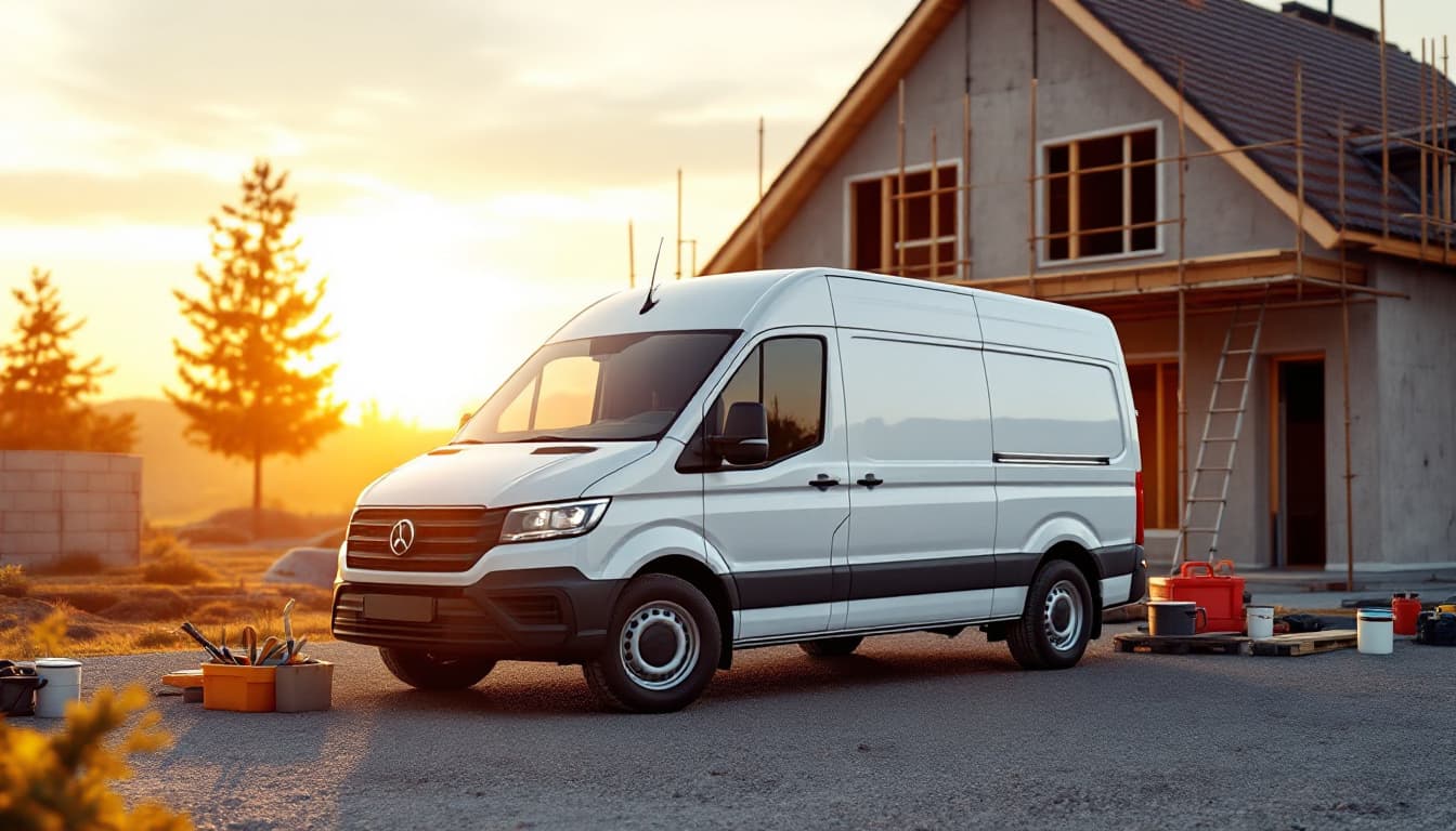 white cargo van parked at a job site in the Southlake TX area at morning light