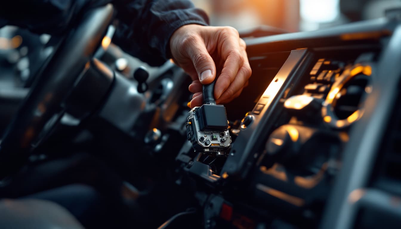 technician working on the steering column ignition assembly of a full size pickup truck in Southlake TX